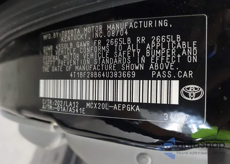 2004 Toyota Avalon Xls from USA, damaged, VIN 4T1BF28B64U383669